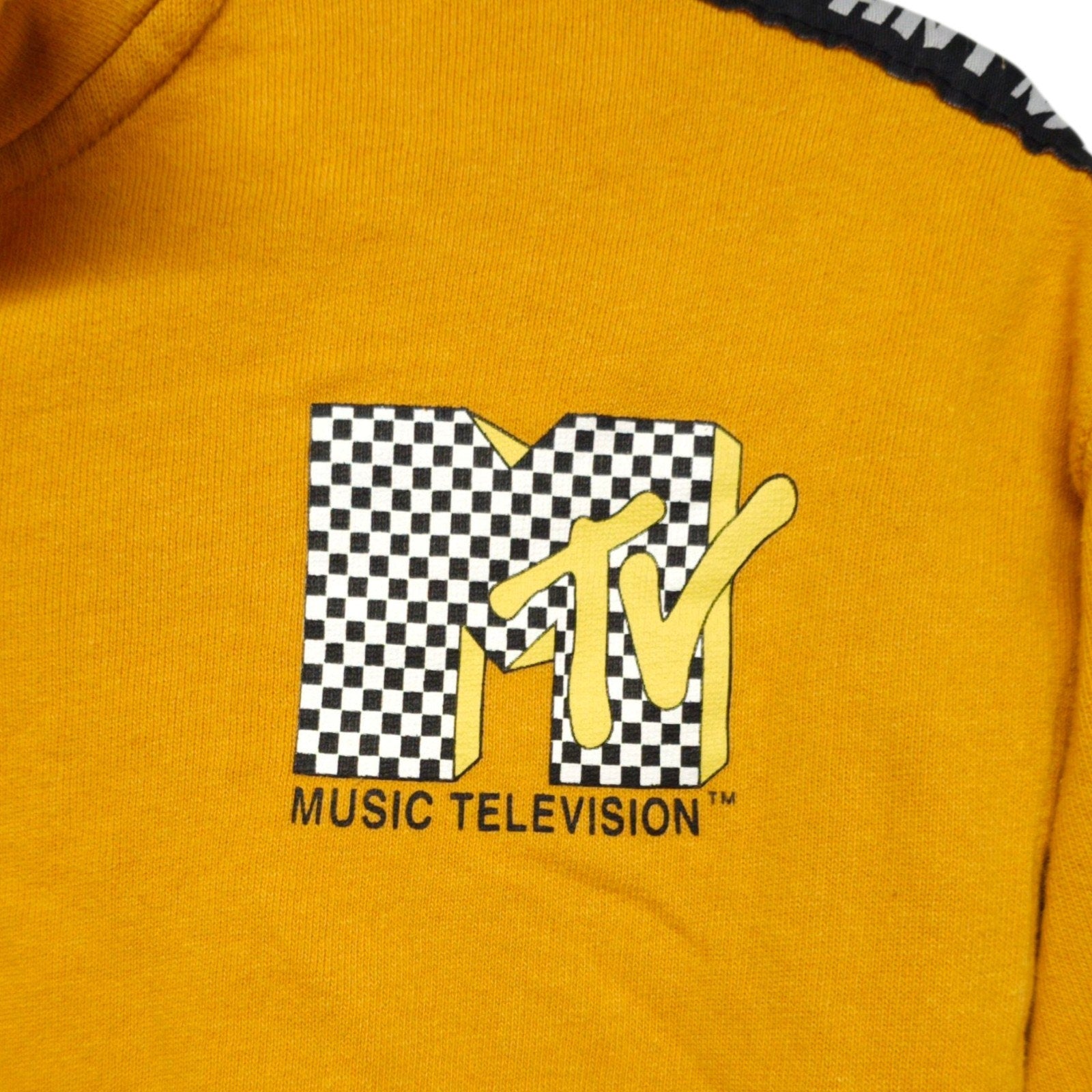 Retro VTG 90s MTV I Want My Logo Pullover Sweater 1/4 Zip Yellow Womens S by MTV
