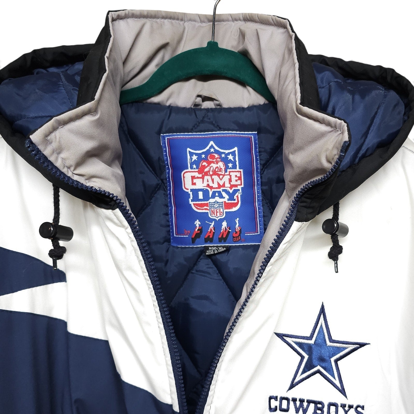 Vintage 90s Dallas Cowboys Jacket Blue NFL Football Hooded Parka Adult XL by NFL