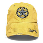 Jeep Hat Distressed Adult Adjustable Cap 3D Stitch Star Jeep Logo Yellow by Jeep