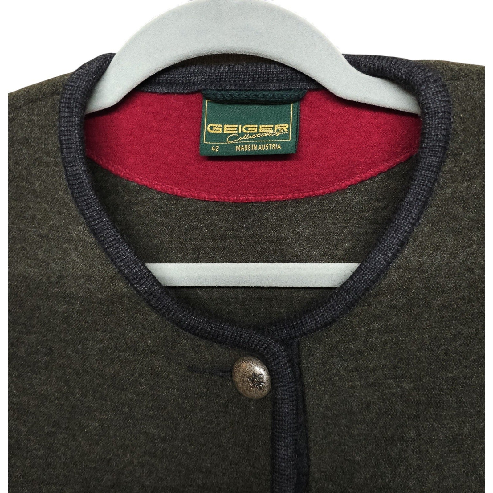 Vintage GEIGER Sweater Cardigan Tyrol Boiled Pure Wool Button Green Womens 42 by Geiger