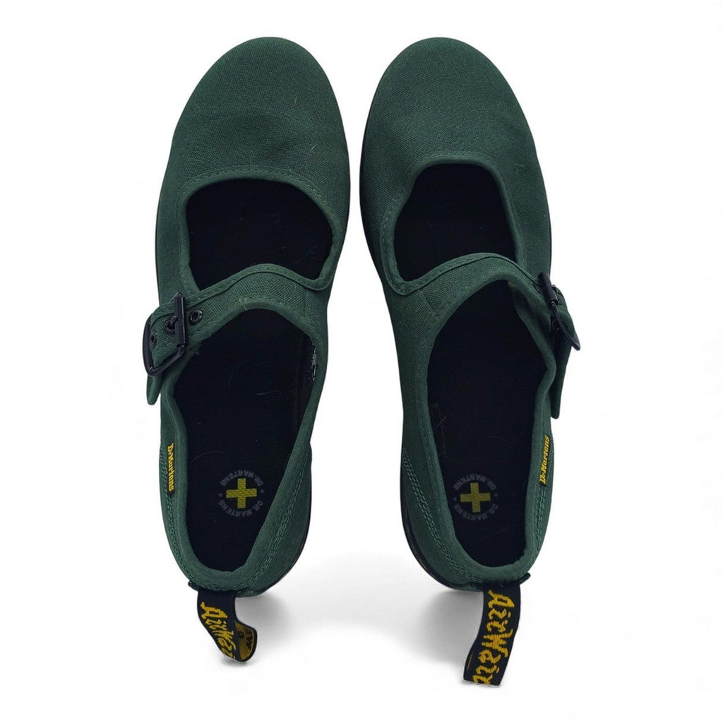 Dr Martens Mary Jane Shoes Green Canvas Buckle Strap AirWair Size 10