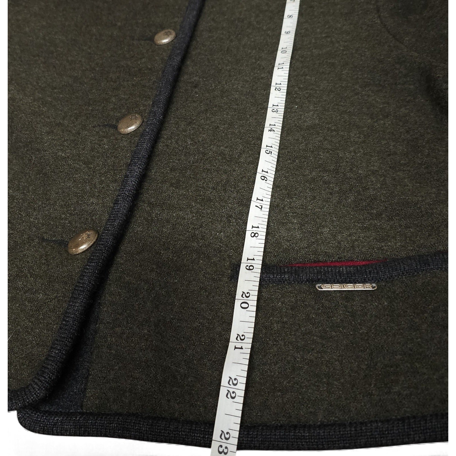 Vintage GEIGER Sweater Cardigan Tyrol Boiled Pure Wool Button Green Womens 42 by Geiger