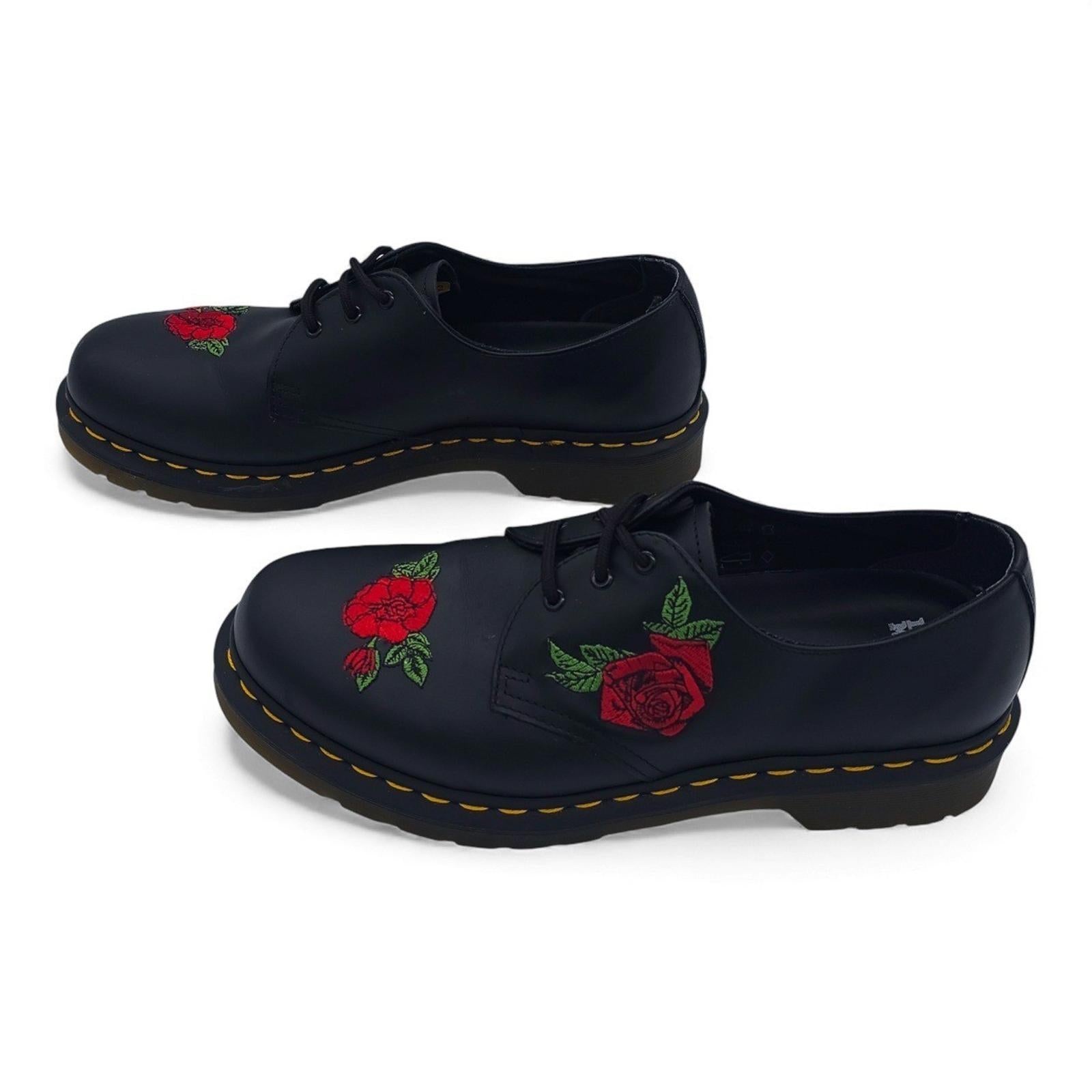 Dr Martens 1461 Black Leather Rose Embroidered Lace Up Oxford Shoes Womens 10 US