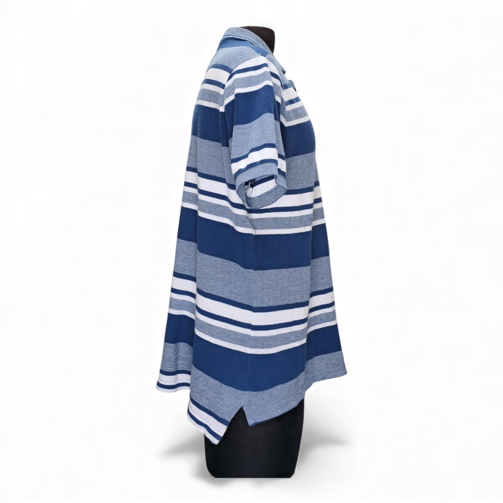 Chaps Men's Blue and Gray Striped Polo Shirt - L by Chaps