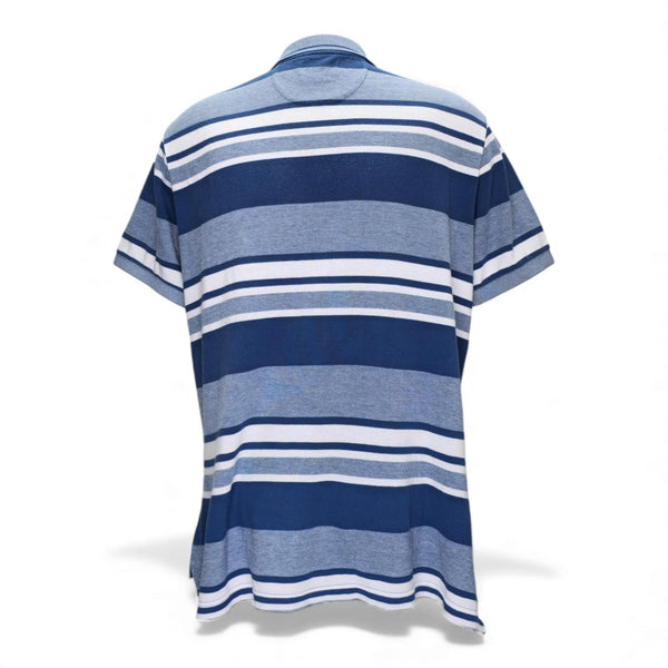 Chaps Men's Blue and Gray Striped Polo Shirt - L
