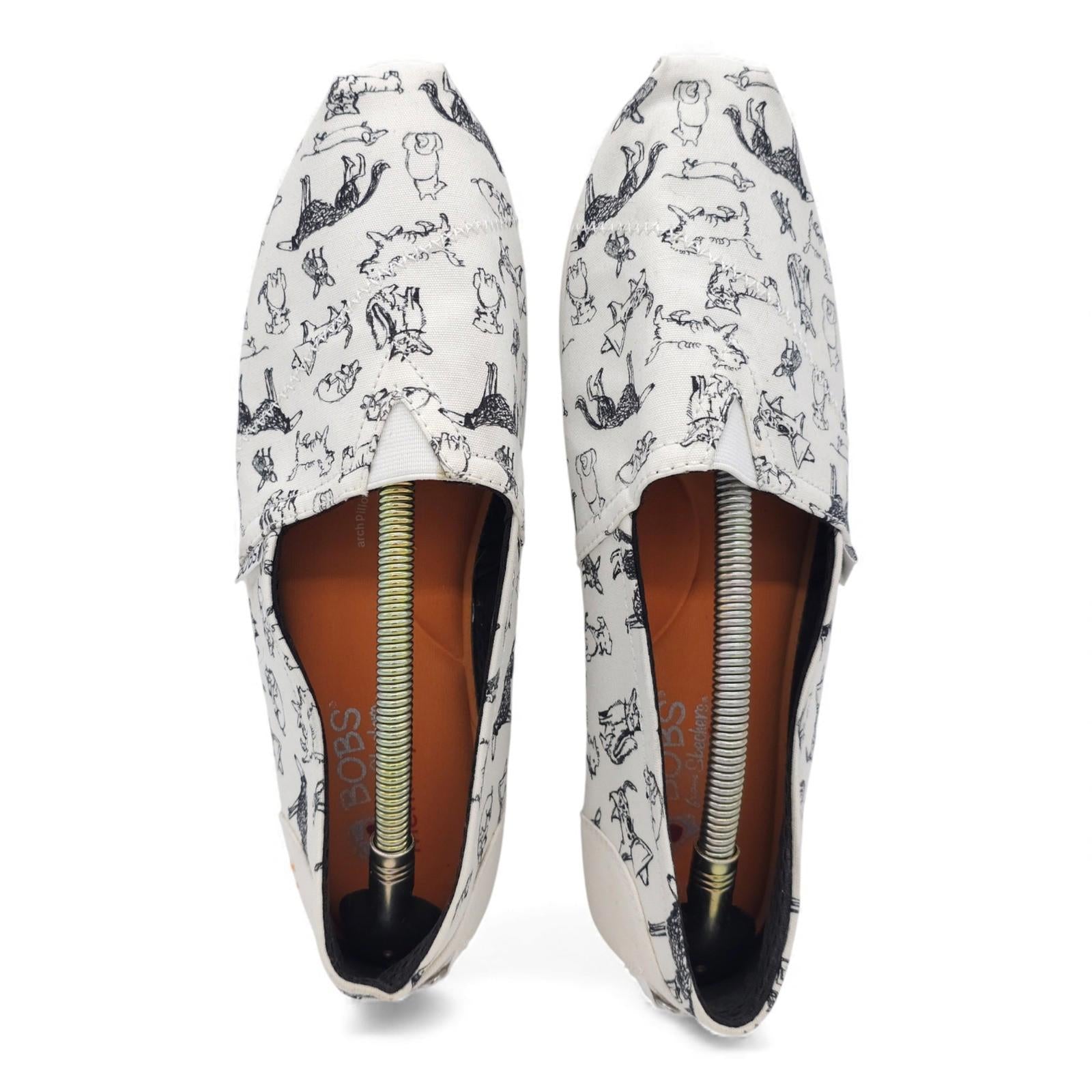 Bobs for Dogs Canvas Slip On Flats White Black Dog Print Shoes Women's Size 9.5
