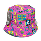 Pink reversible bucket hat for adults featuring Mickey Mouse and 2024 Disney World Four Parks designs.
