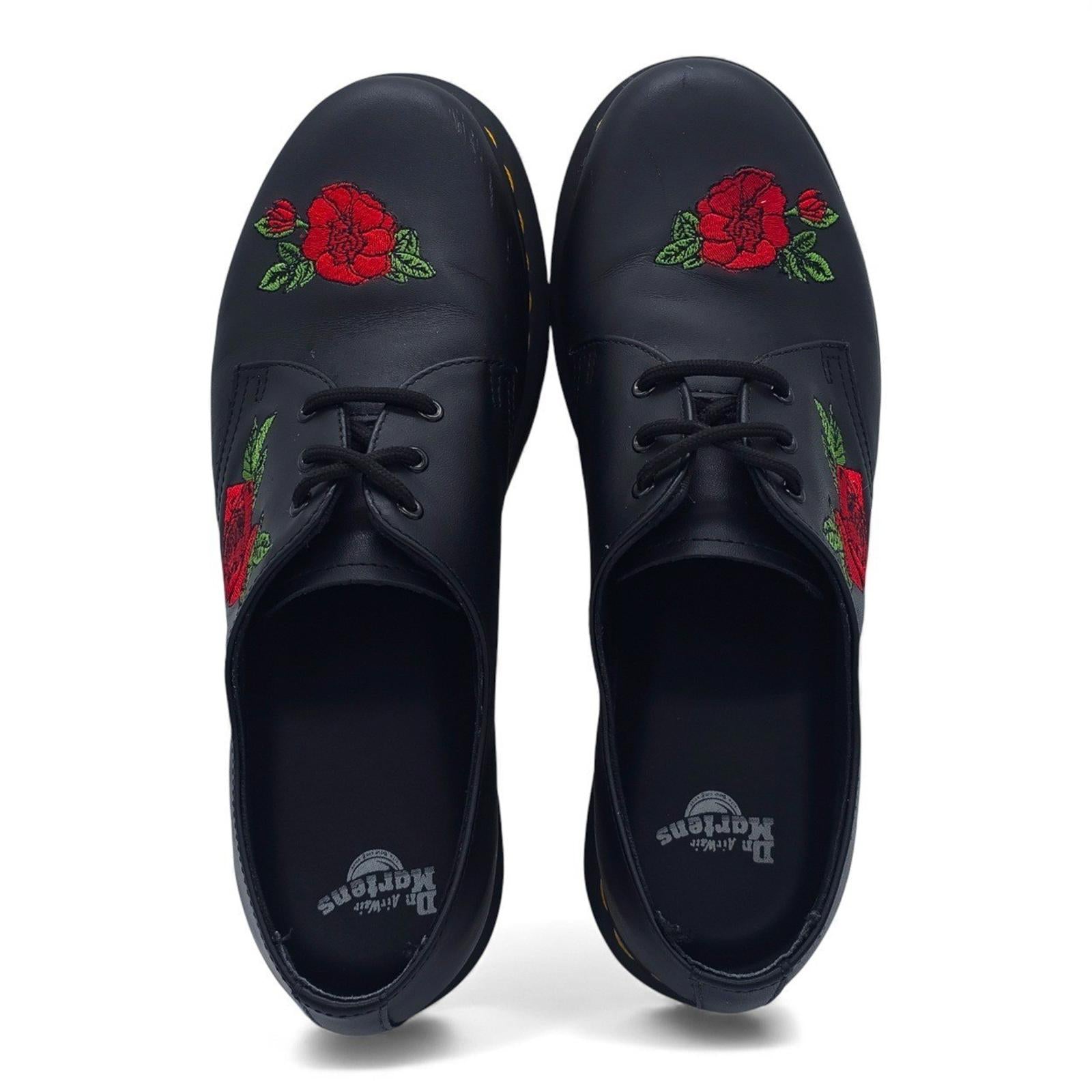 Dr Martens 1461 Black Leather Rose Embroidered Lace Up Oxford Shoes Womens 10 US