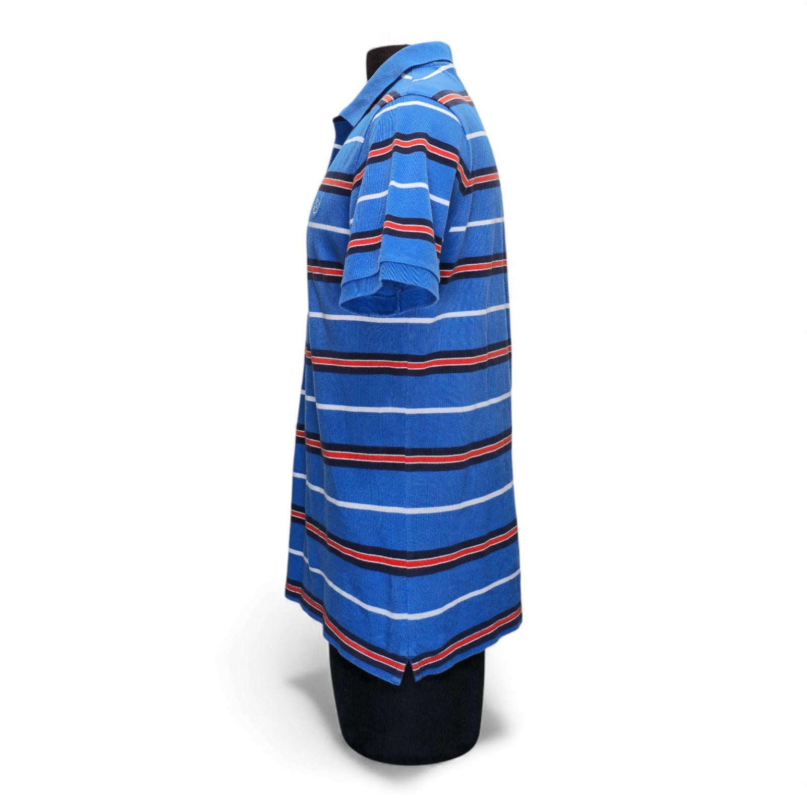 Chaps Men's Blue Black Red & White Striped Polo Shirt - L by Chaps