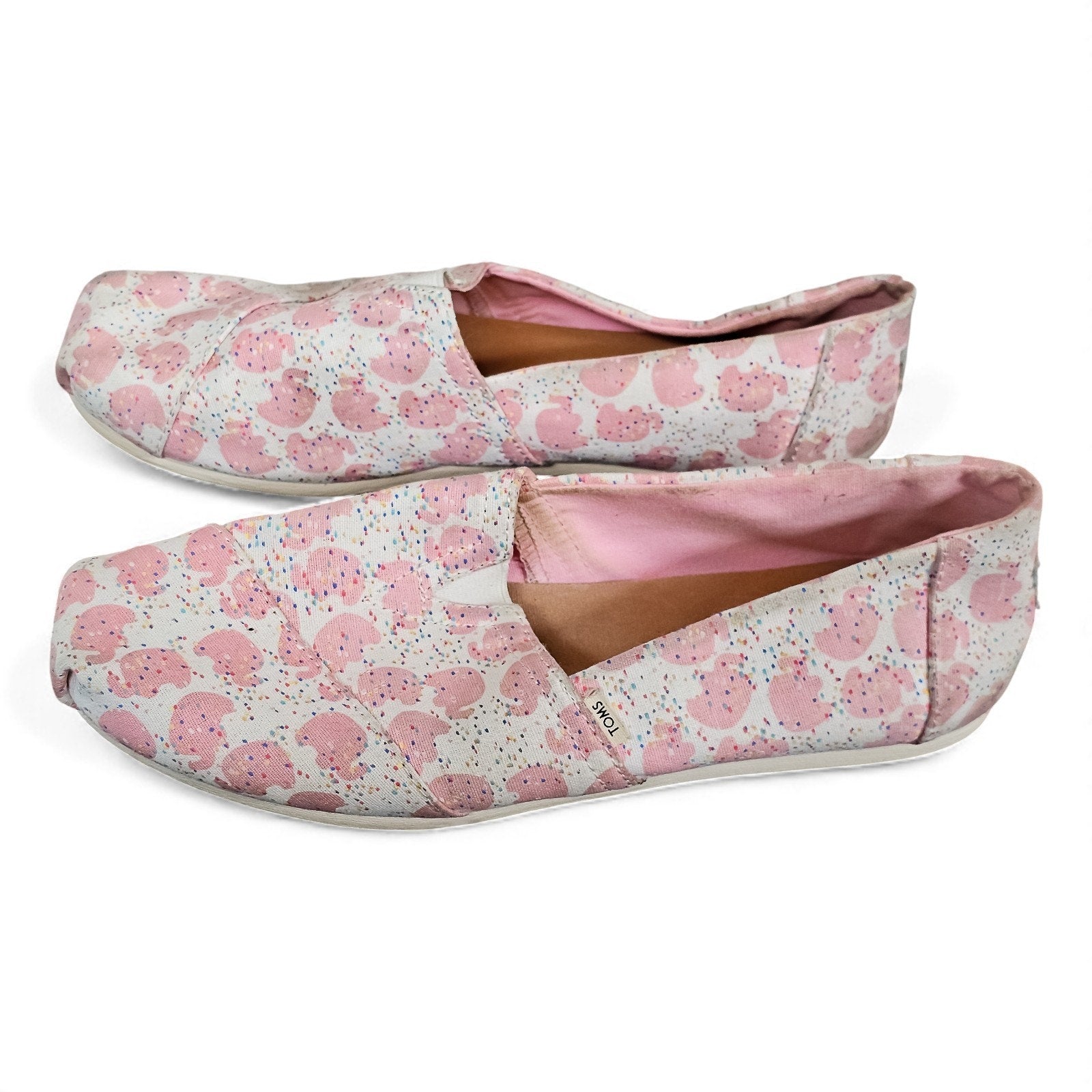 TOM'S Classic Pink Canvas Elephant Sprinkles Slip On Flats 9.5w by TOMS