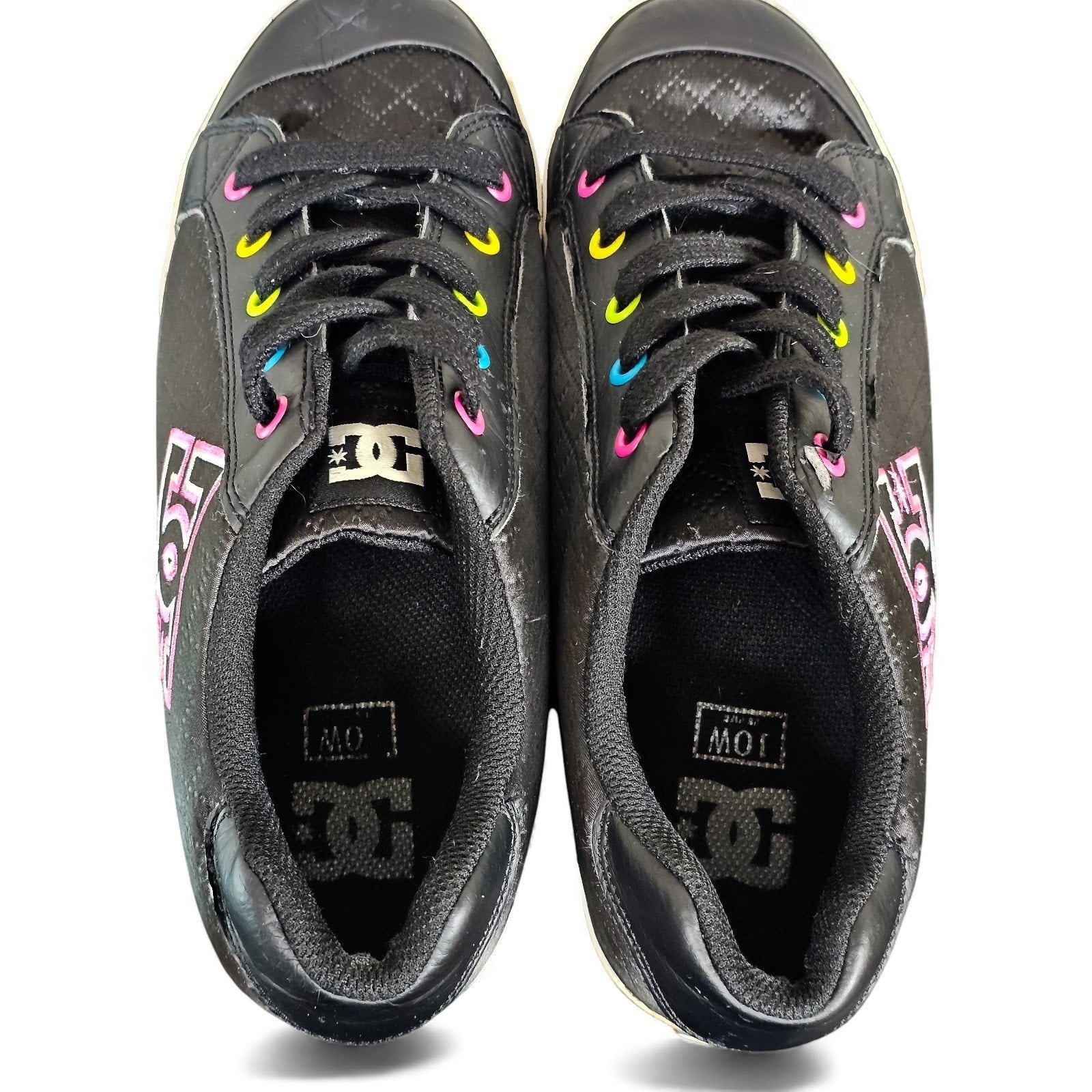 Vintage DC Shoes Low Top Sneakers Pink with Rainbow Eyelet Rare 10w/8.5m by DC Shoes
