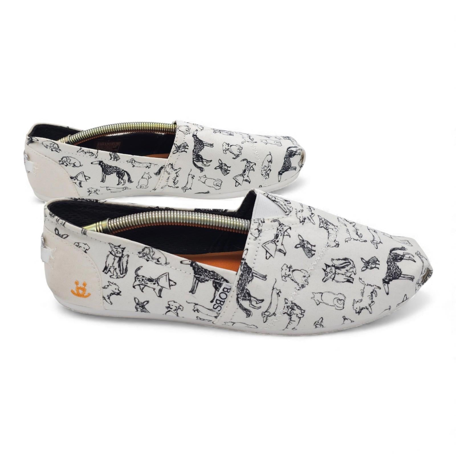 Bobs for Dogs Canvas Slip On Flats White Black Dog Print Shoes Women's Size 9.5