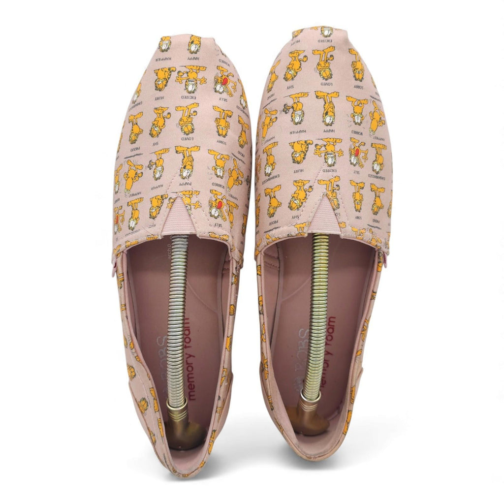 BOBS Skechers Flats Garfield Cartoon Print Pink Memory Foam Slip On Womens 9.5