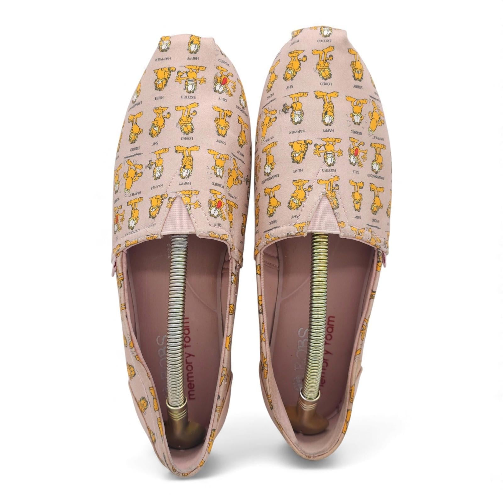 BOBS Skechers Flats Garfield Cartoon Print Pink Memory Foam Slip On Womens 9.5