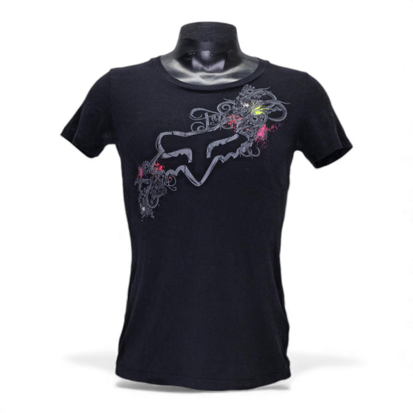 Vintage Y2K Fox Racing Women's Black Short Sleeve T-Shirt