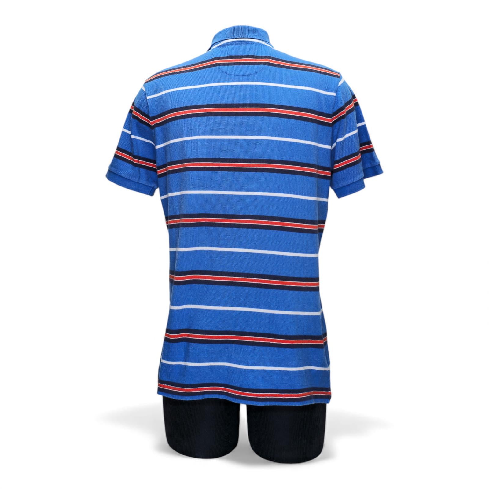 Chaps Men's Blue Black Red & White Striped Polo Shirt - L by Chaps