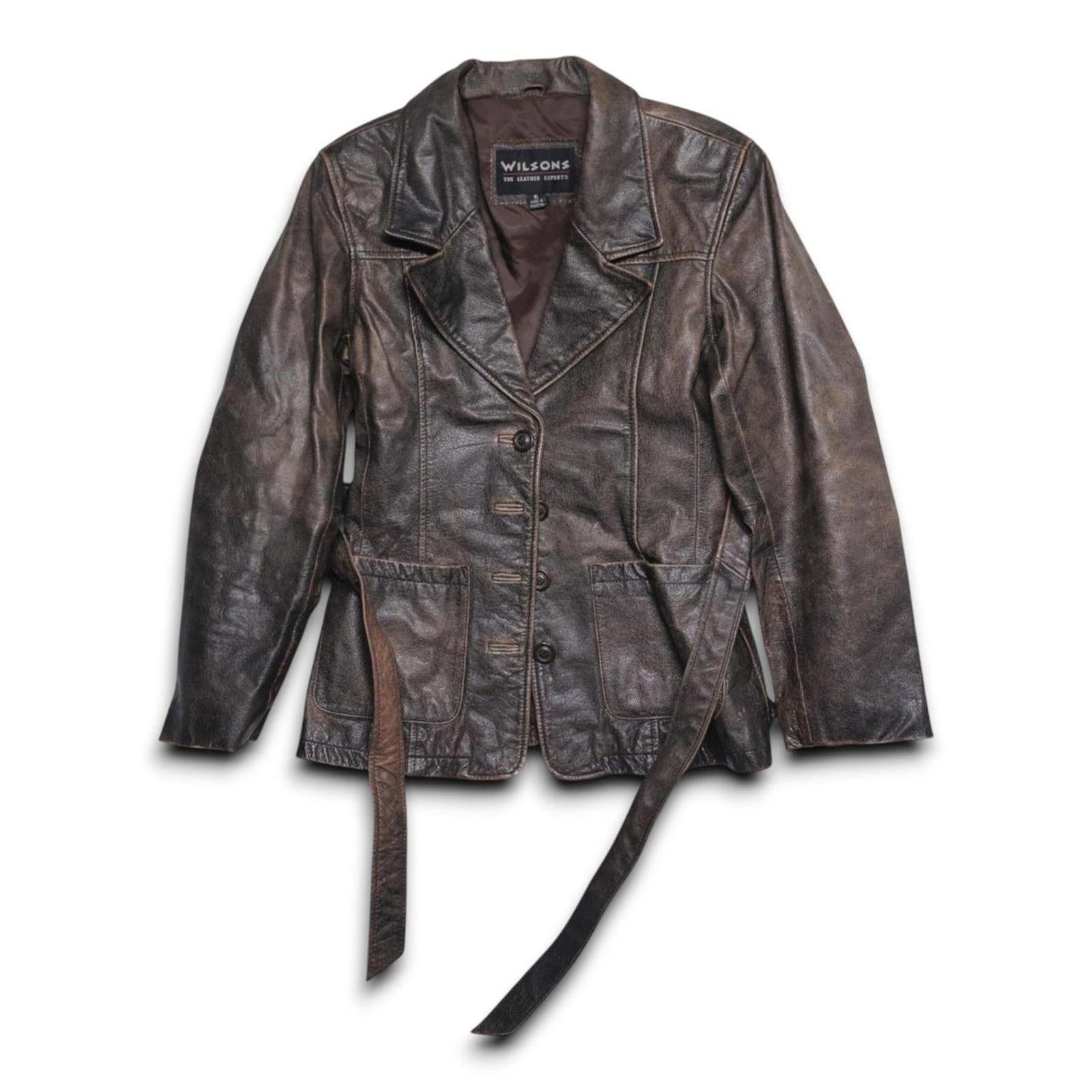 Wilsons Leather Experts Brown Distressed Belted Blazer Jacket Women's Size S