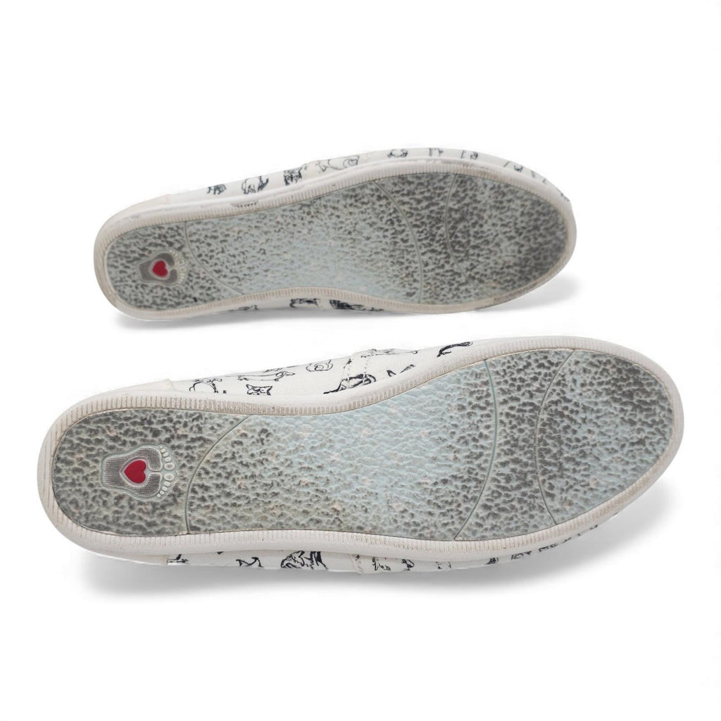 Bobs for Dogs Canvas Slip On Flats White Black Dog Print Shoes Women's Size 9.5