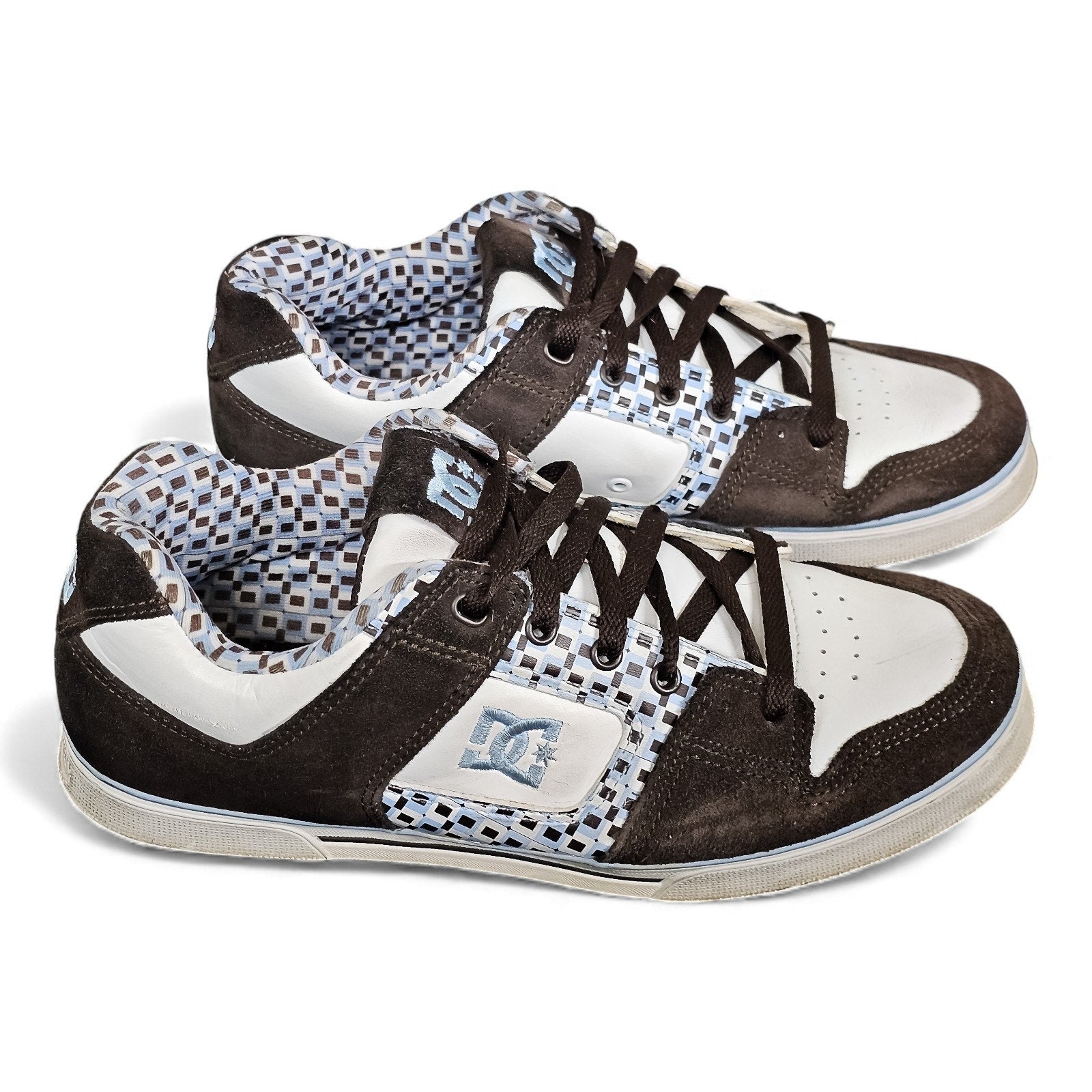 Vintage DC Shoes Low Top Brown White Checkerboard Accents Rare 8.5m/10w by DC Shoes