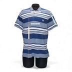 Chaps Men's Blue and Gray Striped Polo Shirt - L by Chaps