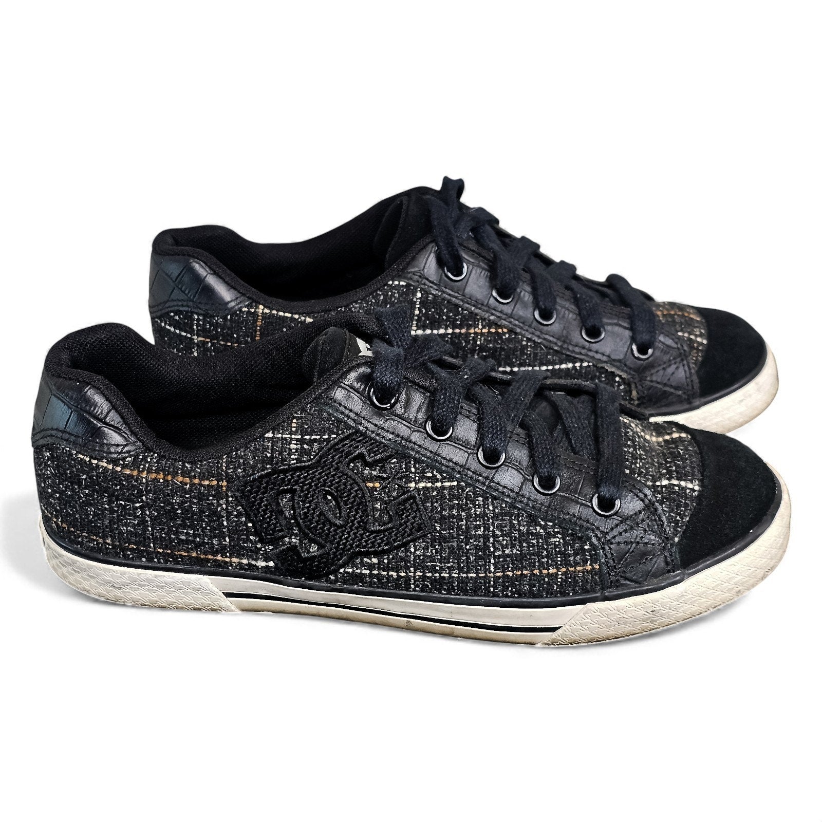 Vintage DC Shoes Low Top Sneakers Blk/Gray Plaid Rare 8.5m/10w by DC Shoes