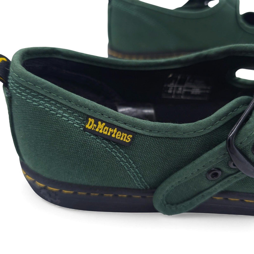 Dr Martens Mary Jane Shoes Green Canvas Buckle Strap AirWair Size 10