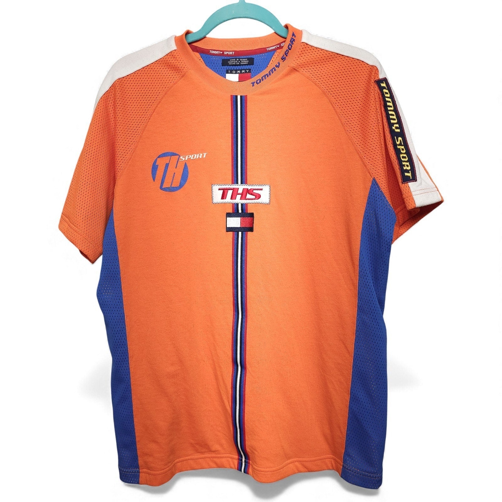 Vintage Tommy Jeans Tommy Sport Orange Blue T-Shirt Jersey 85 Adult M by Tommy Hilfiger