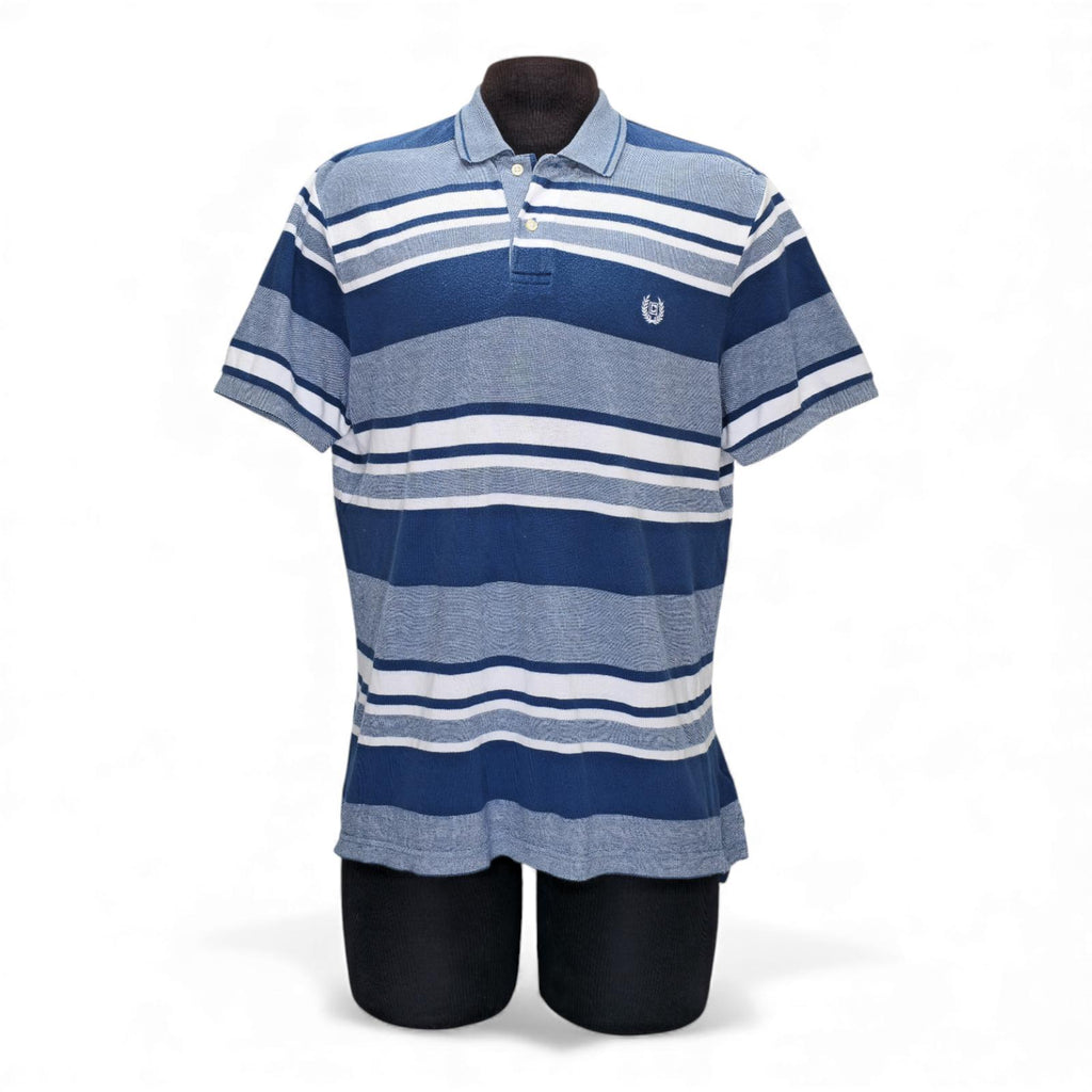 Chaps Men's Blue and Gray Striped Polo Shirt - L by Chaps