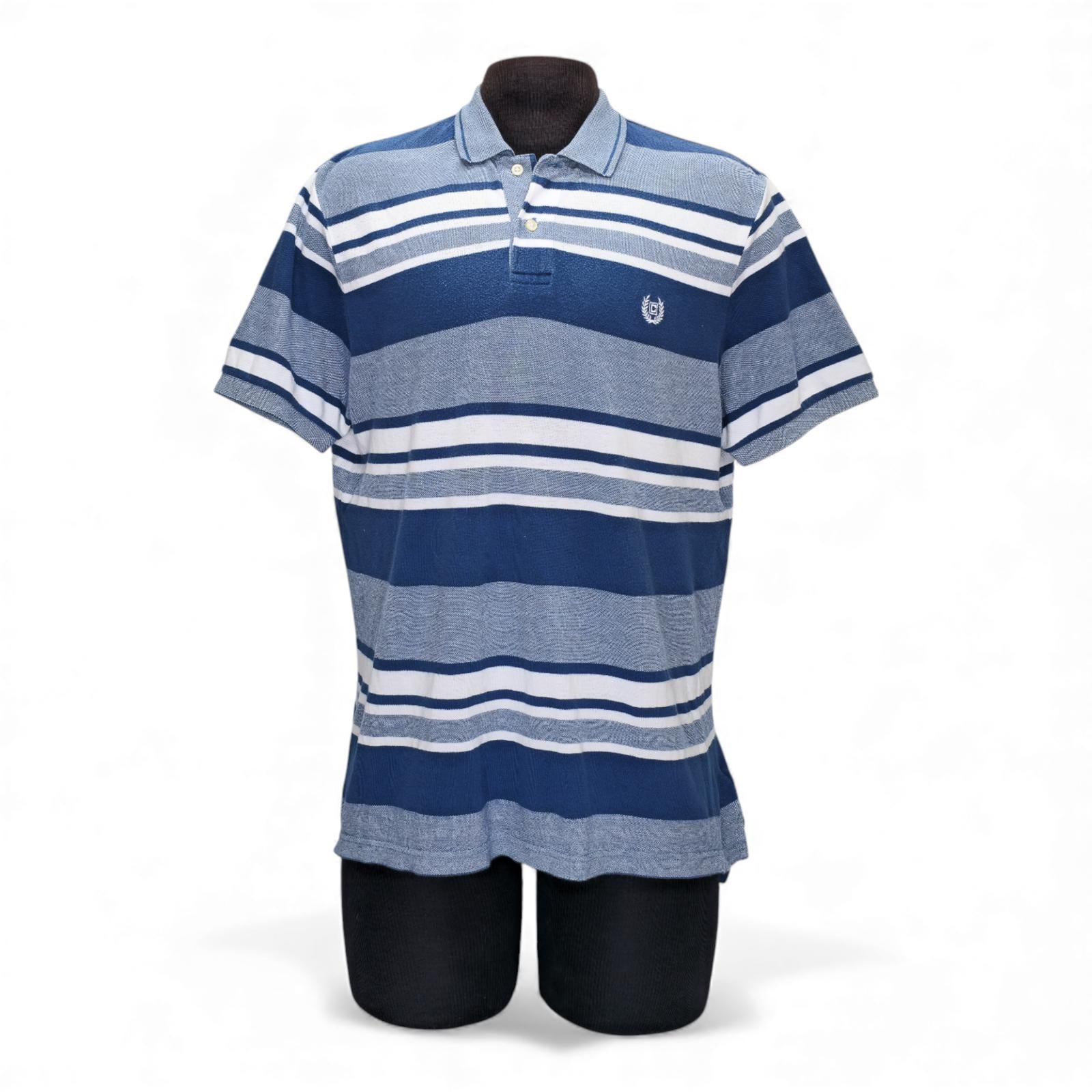 Chaps Men's Blue and Gray Striped Polo Shirt - L by Chaps