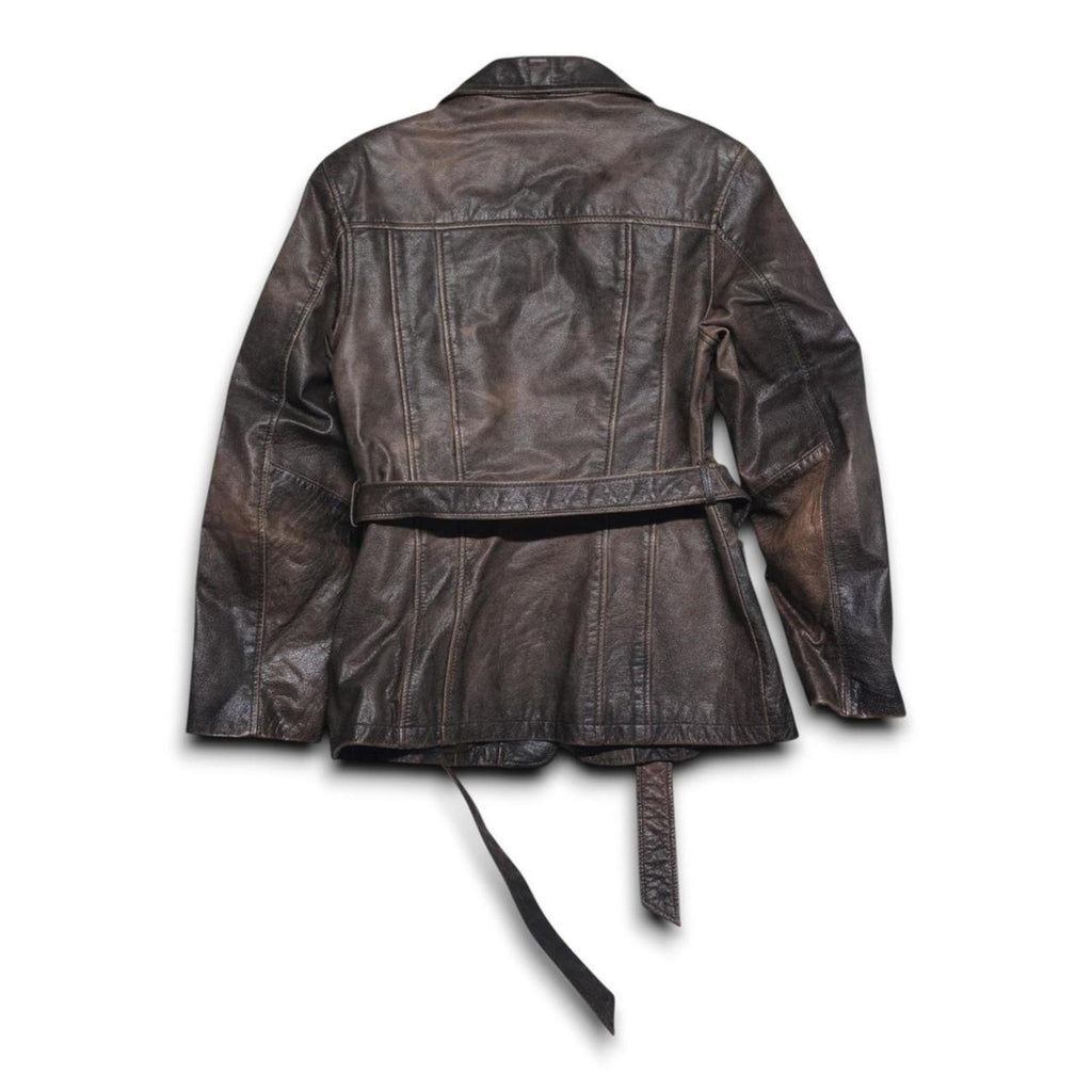 Wilsons Leather Experts Brown Distressed Belted Blazer Jacket Women's Size S