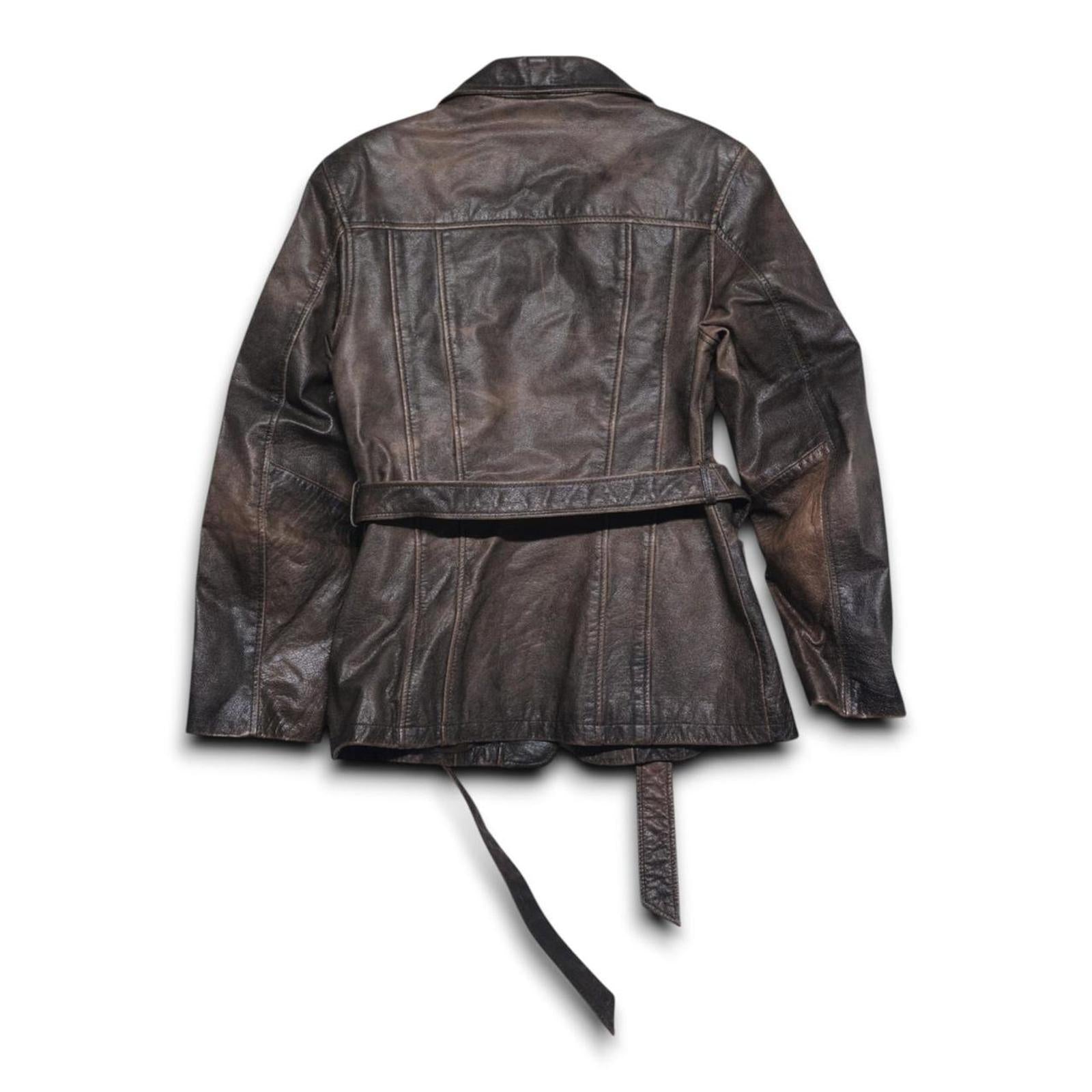 Wilsons Leather Experts Brown Distressed Belted Blazer Jacket Women's Size S