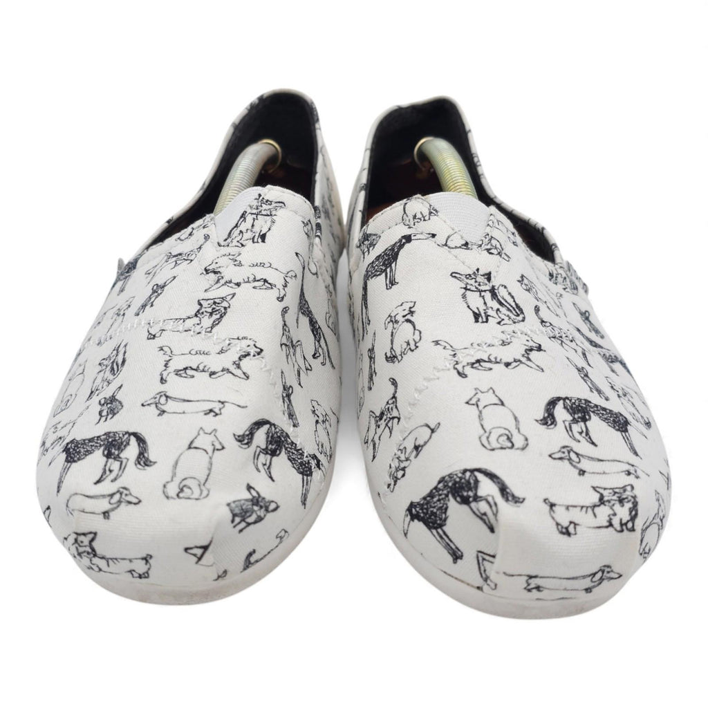Bobs for Dogs Canvas Slip On Flats White Black Dog Print Shoes Women's Size 9.5