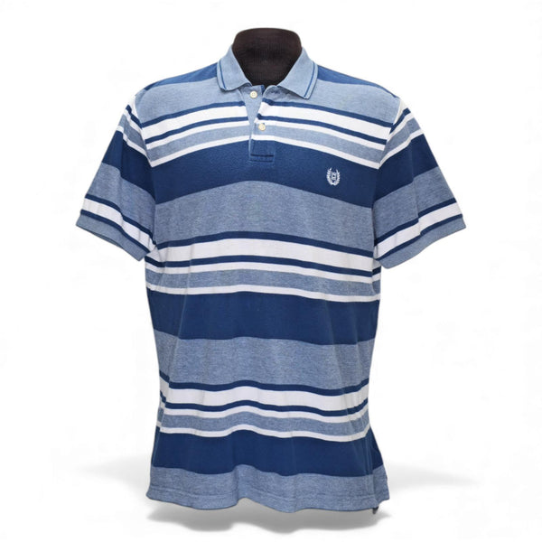 Chaps Men's Blue and Gray Striped Polo Shirt - L