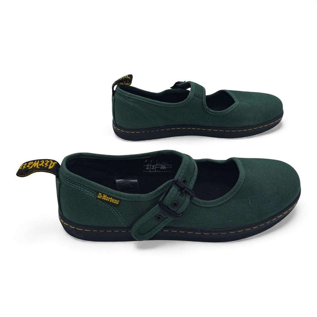 Dr Martens Mary Jane Shoes Green Canvas Buckle Strap AirWair Size 10