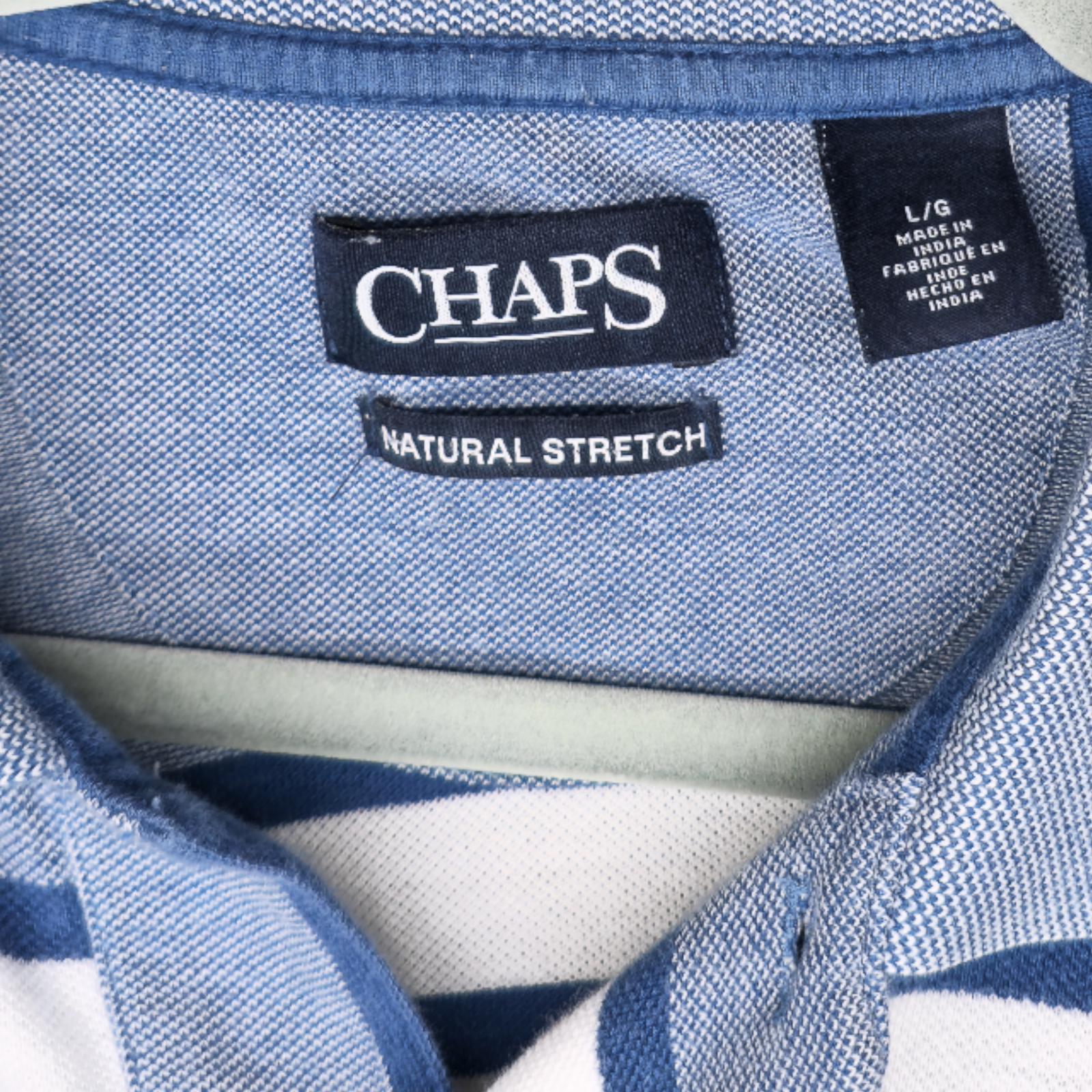 Chaps Men's Blue and Gray Striped Polo Shirt - L by Chaps