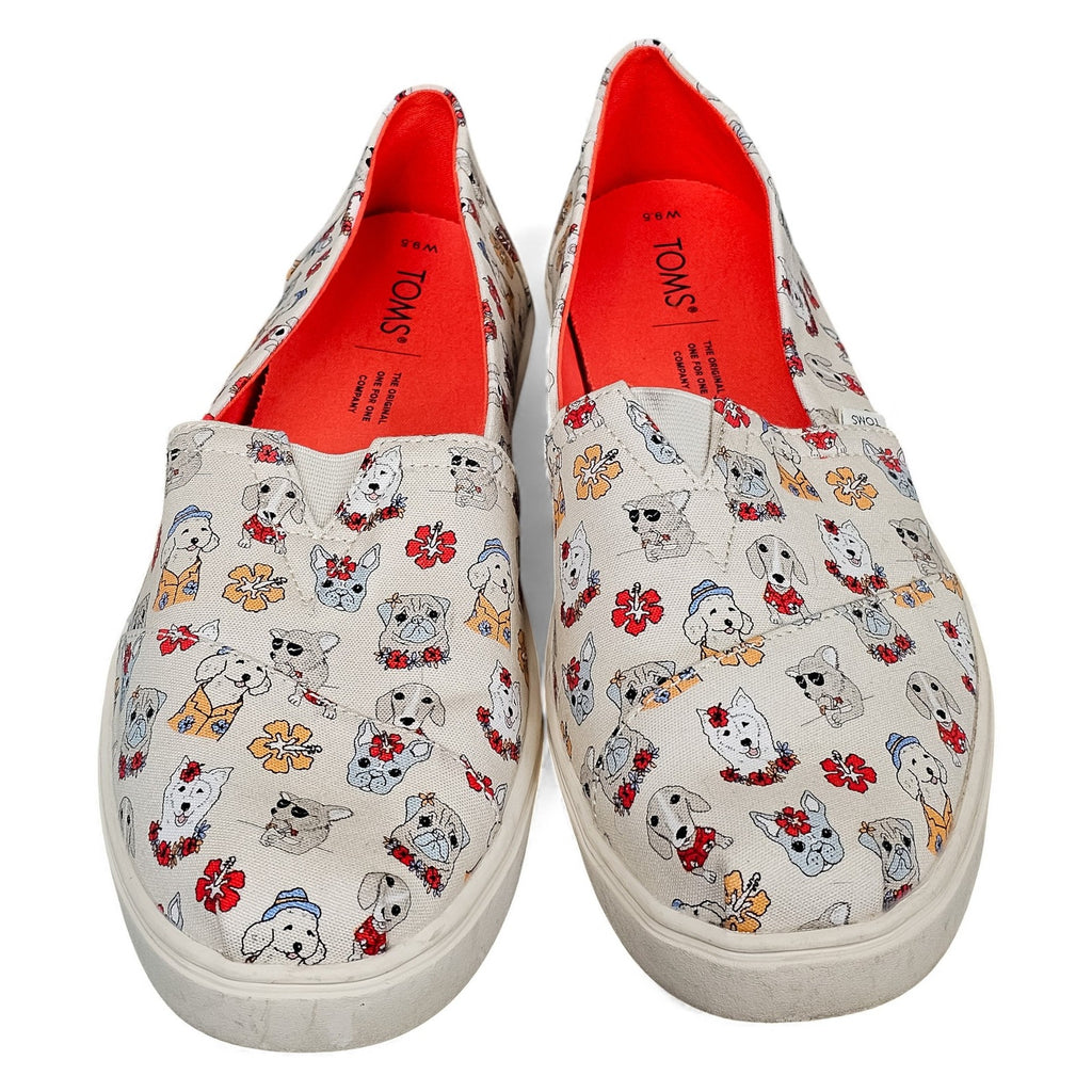 TOMS Shoes Cupsole Canvas OrthoLite Natural Tropical Dog Print - Womans 9.5 by TOMS