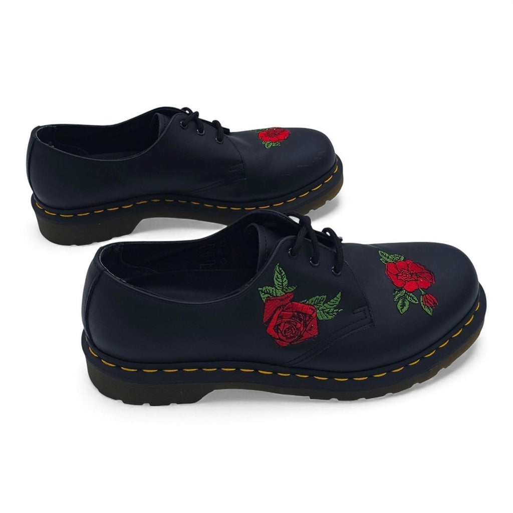 Dr Martens 1461 Black Leather Rose Embroidered Lace Up Oxford Shoes Womens 10 US