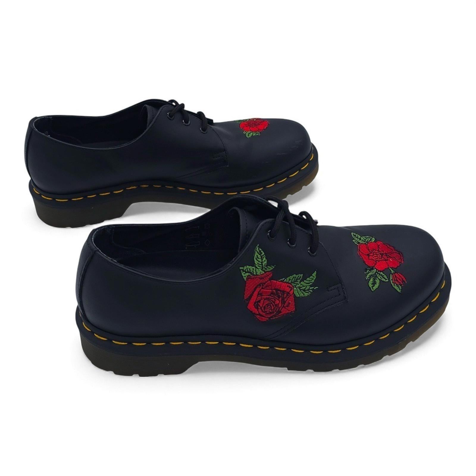 Dr Martens 1461 Black Leather Rose Embroidered Lace Up Oxford Shoes Womens 10 US