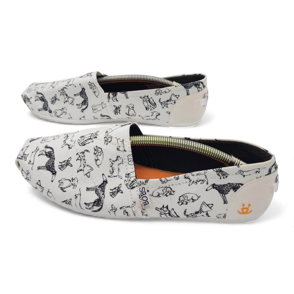 Bobs for Dogs Canvas Slip On Flats White Black Dog Print Shoes Women's Size 9.5