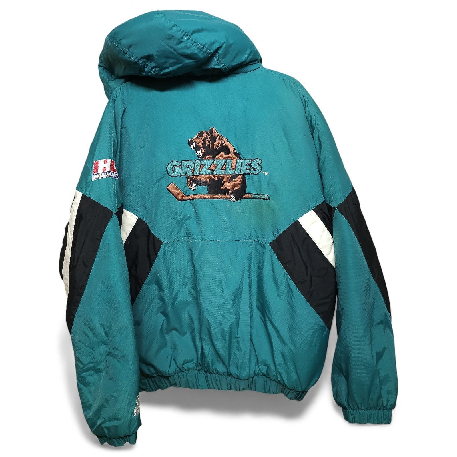 Utah Grizzlies IHL Vintage Starter Hockey Jacket Kangaroo Pouch Zip-Up Adult L