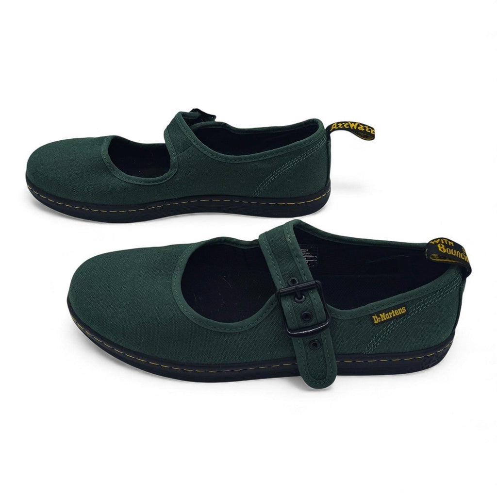 Dr Martens Mary Jane Shoes Green Canvas Buckle Strap AirWair Size 10