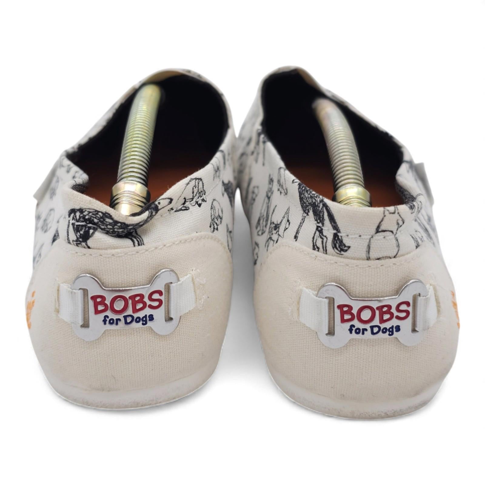 Bobs for Dogs Canvas Slip On Flats White Black Dog Print Shoes Women's Size 9.5