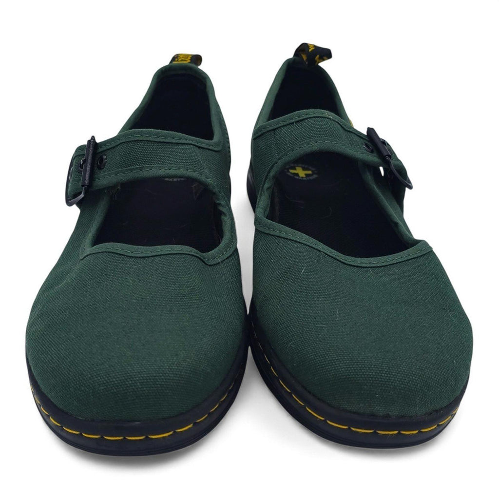 Dr Martens Mary Jane Shoes Green Canvas Buckle Strap AirWair Size 10