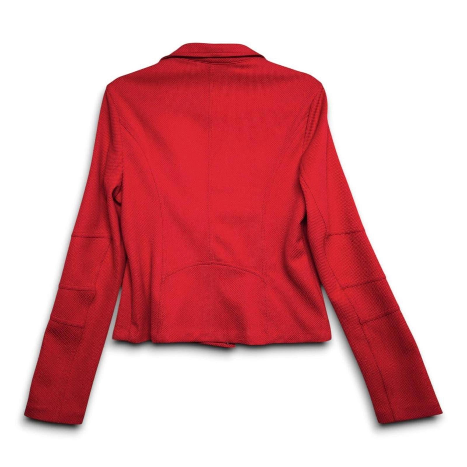 Express Women Red Textured Moto Jacket Zipper Detail Collar Size Large