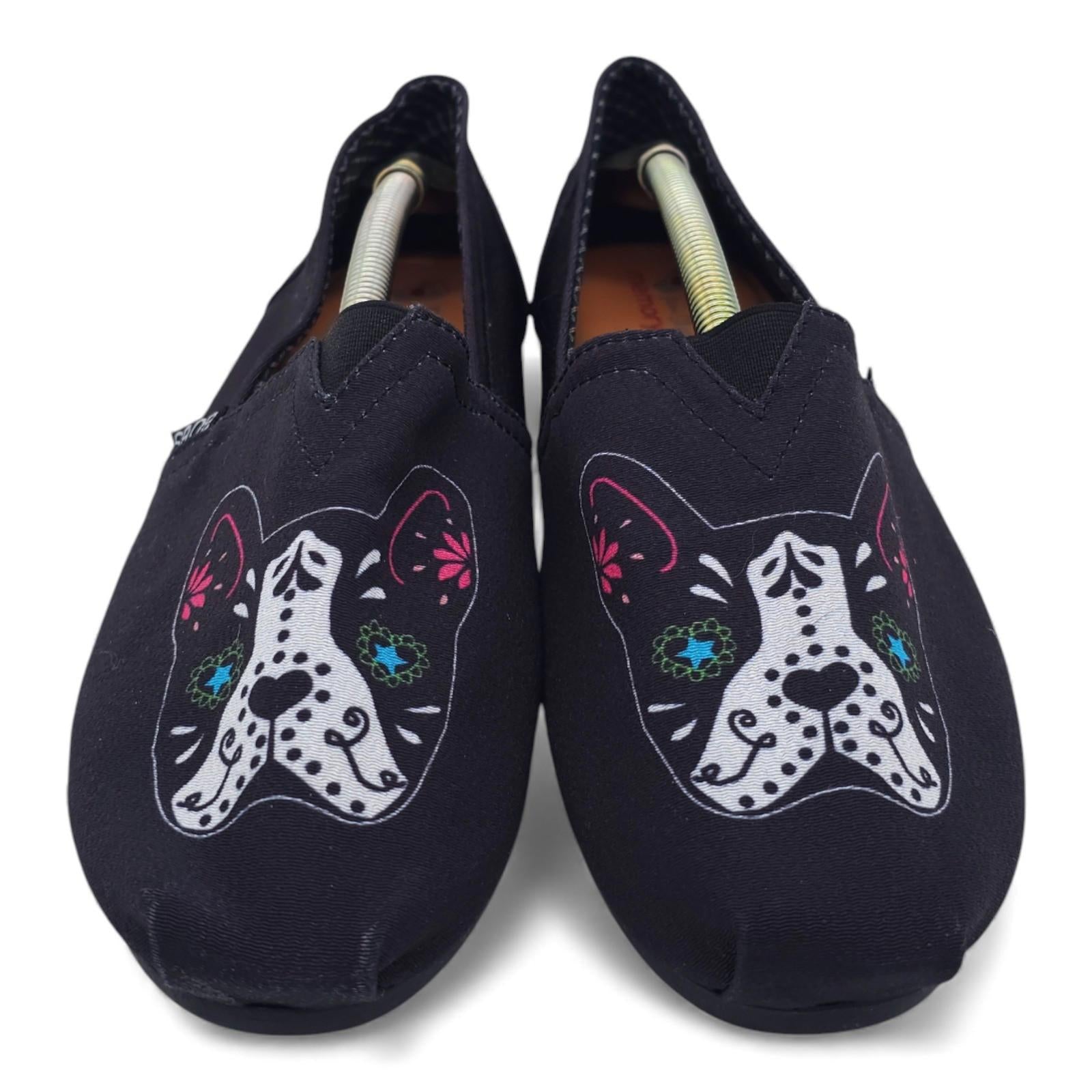 BOBS for Dogs French Bulldog Sugar Skull Canvas Slip On Shoes Women's Size 9.5