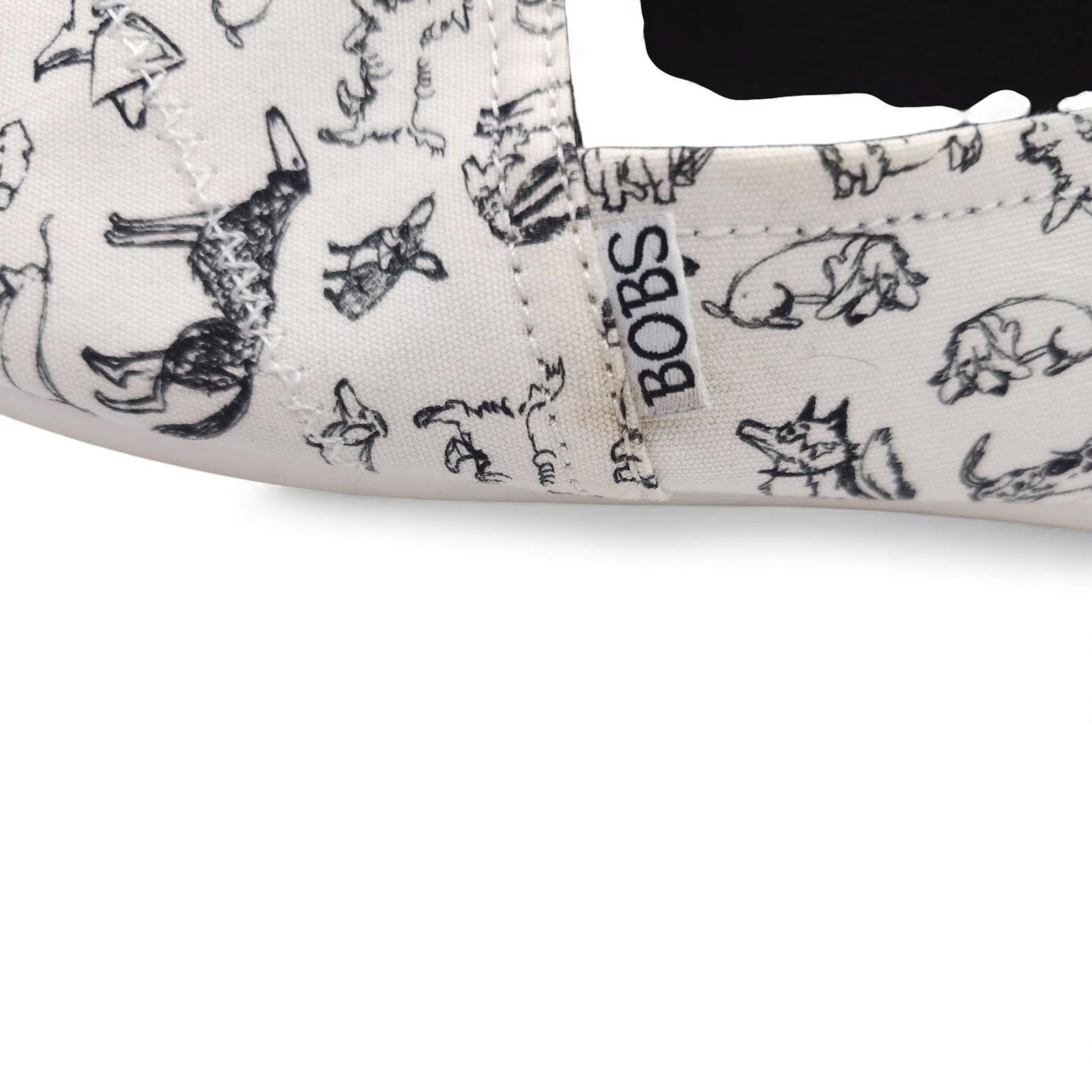 Bobs for Dogs Canvas Slip On Flats White Black Dog Print Shoes Women's Size 9.5