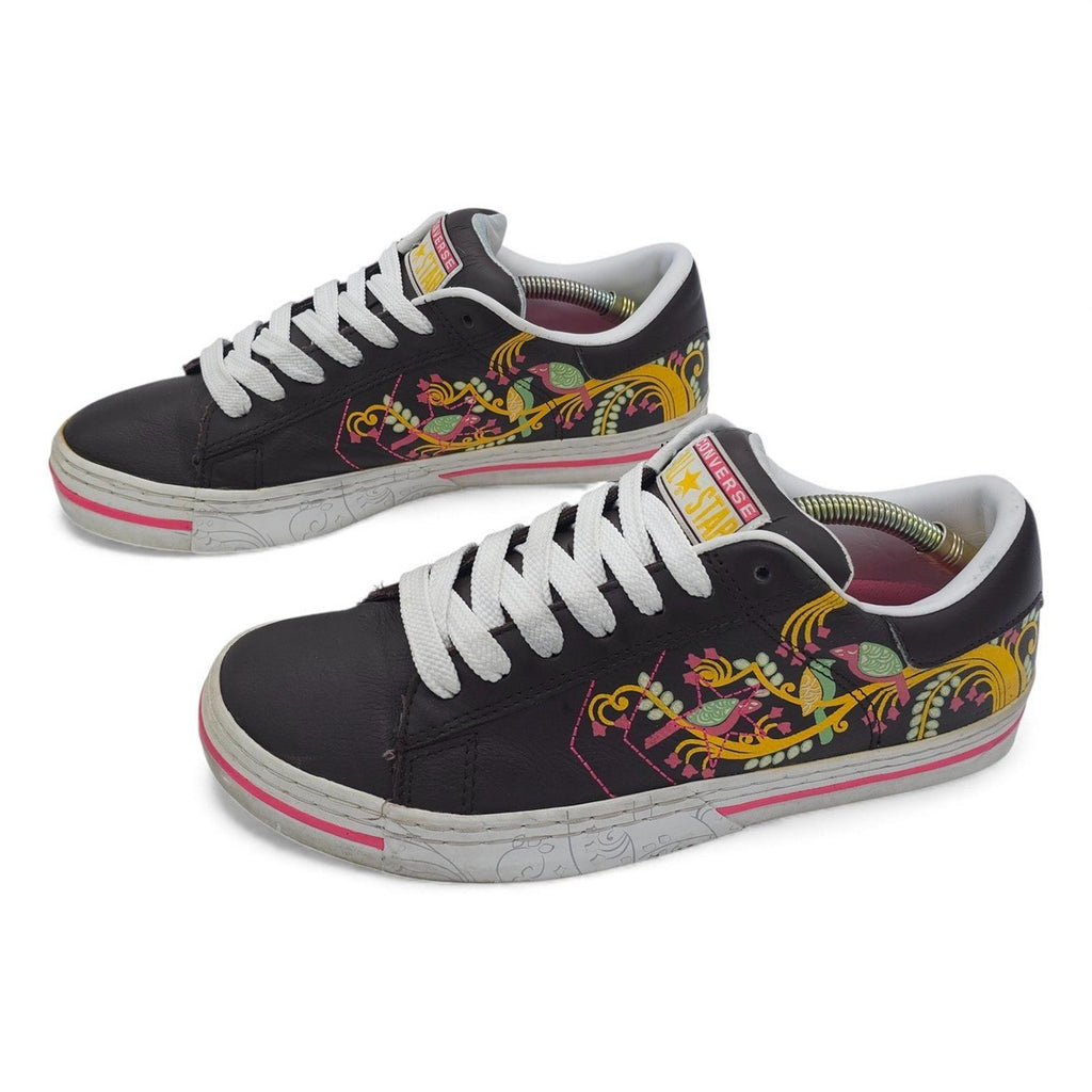 Converse All Star Low Top Sneakers Brown Floral Birds Print Women's 10
