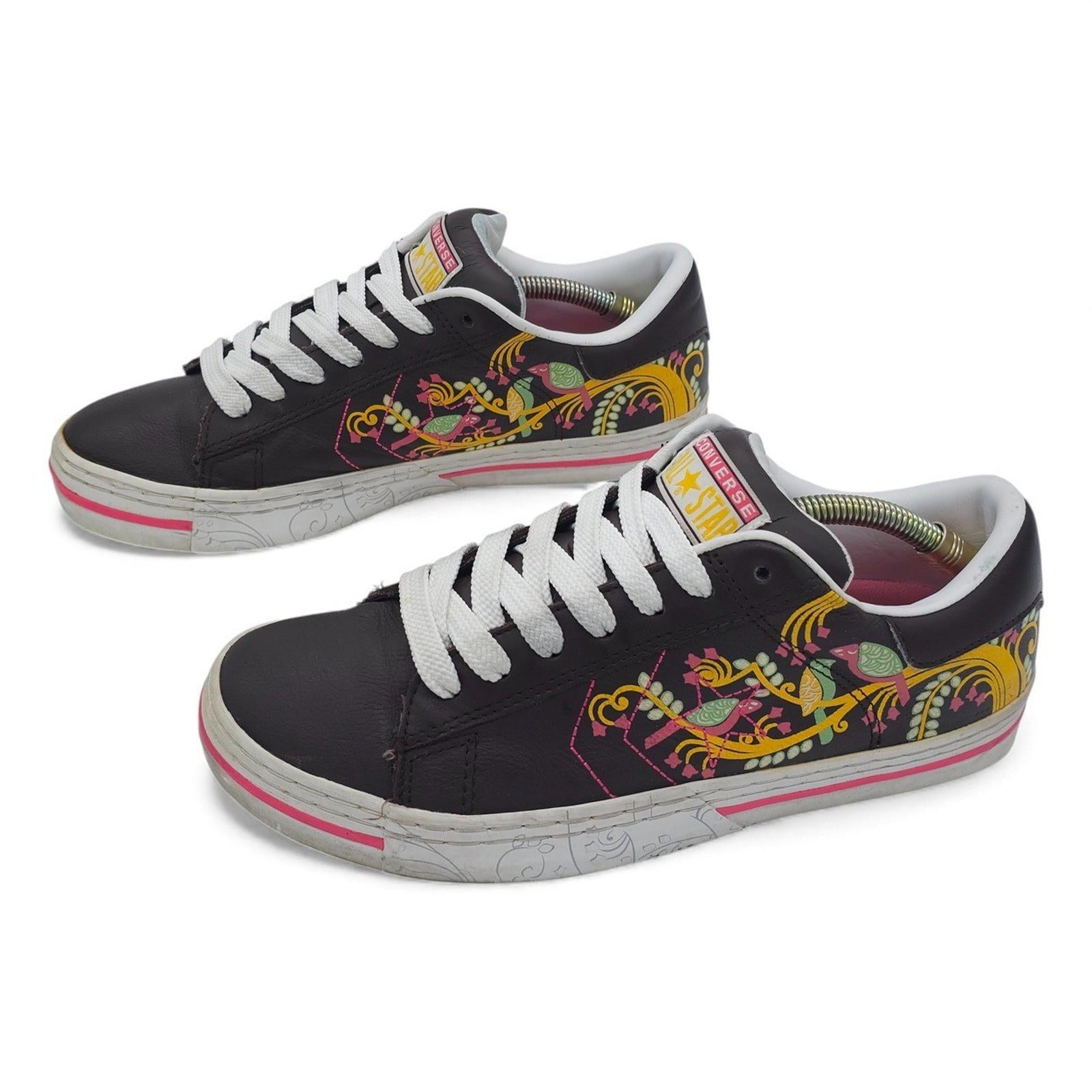 Converse All Star Low Top Sneakers Brown Floral Birds Print Women's 10