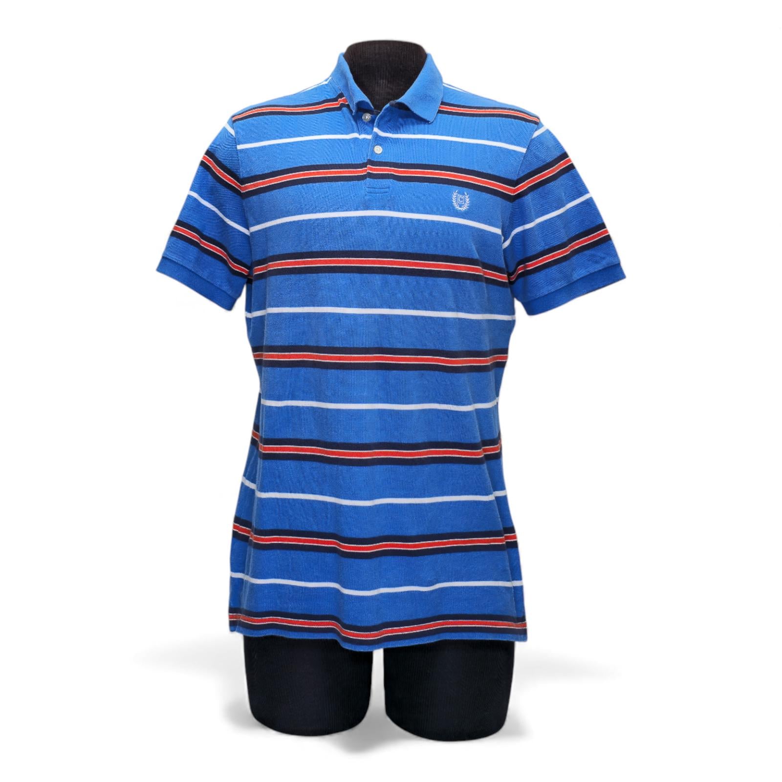 Chaps Men's Blue Black Red & White Striped Polo Shirt - L by Chaps