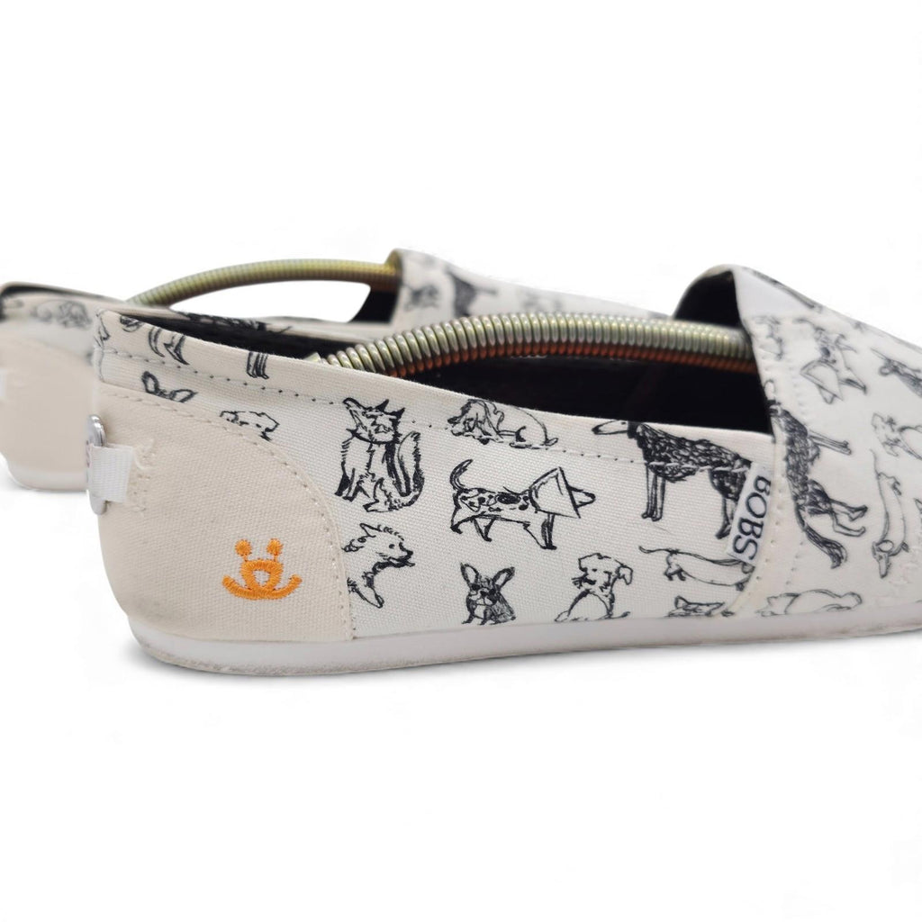 Bobs for Dogs Canvas Slip On Flats White Black Dog Print Shoes Women's Size 9.5
